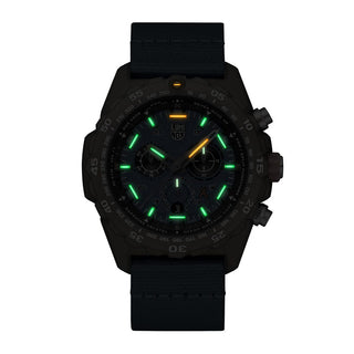 Bear Grylls Survival ECO Master, 45mm, Sustainable Outdoor Watch - 3743.ECO,  Night view with green and orange light tubes 
